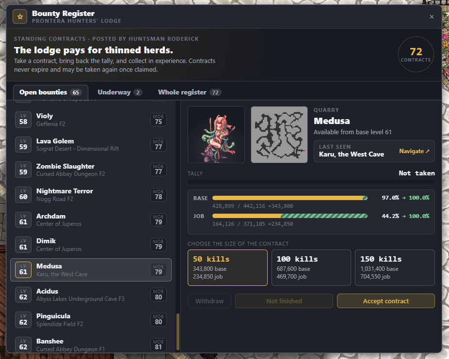 The Bounty Register with a Medusa contract selected