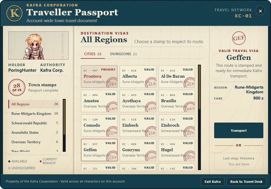 The Traveller Passport with town stamps
