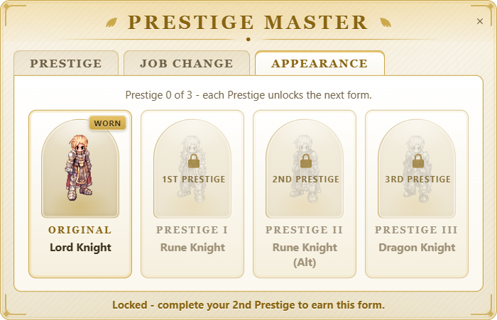 Prestige forms for a Lord Knight