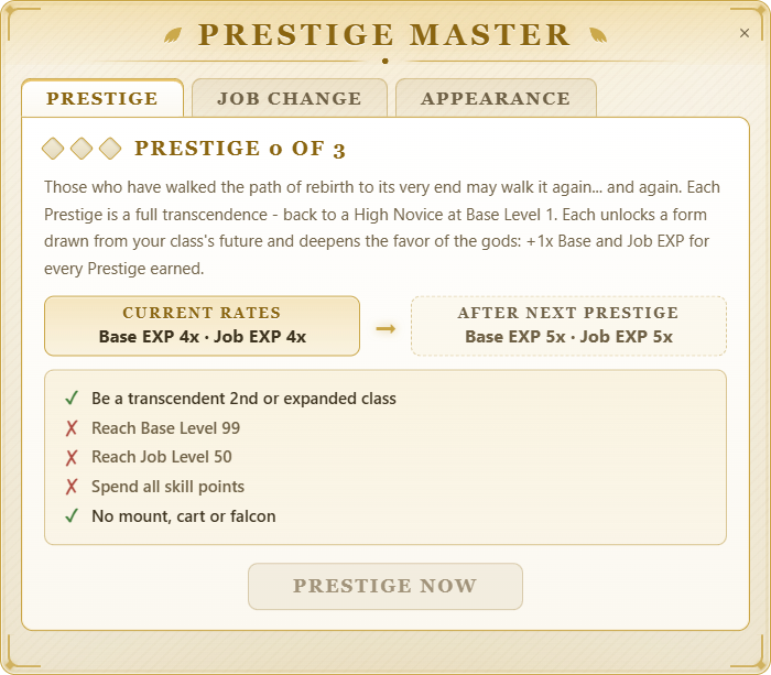 The Prestige Master window