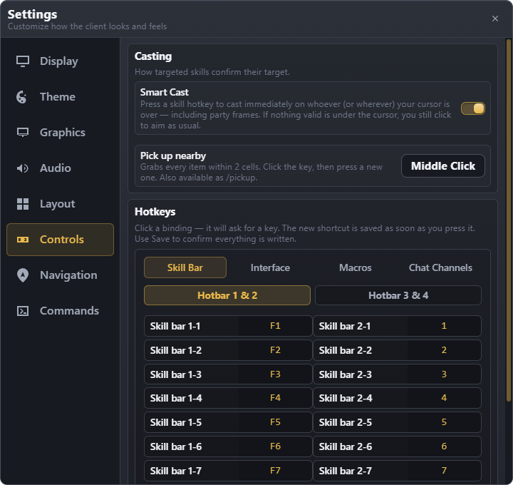 Settings: Smart Cast and hotkeys