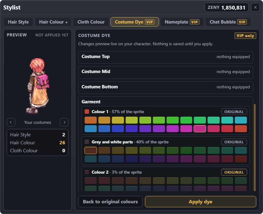 Stylist: costume dye tab