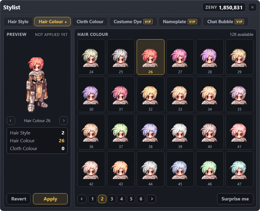 Stylist: hair colour tab with live preview
