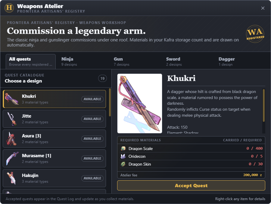 The Weapons Atelier catalogue